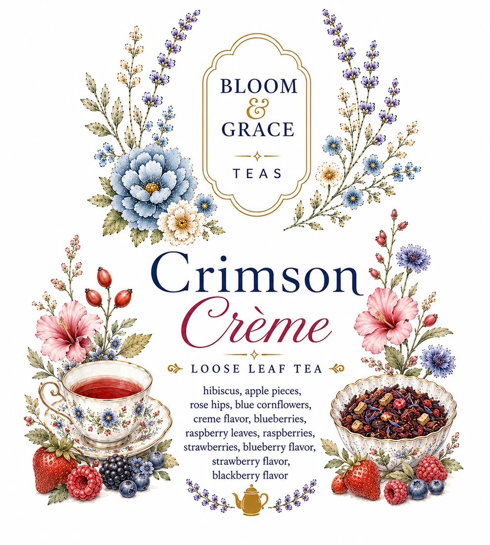 Crimson Crème tea label