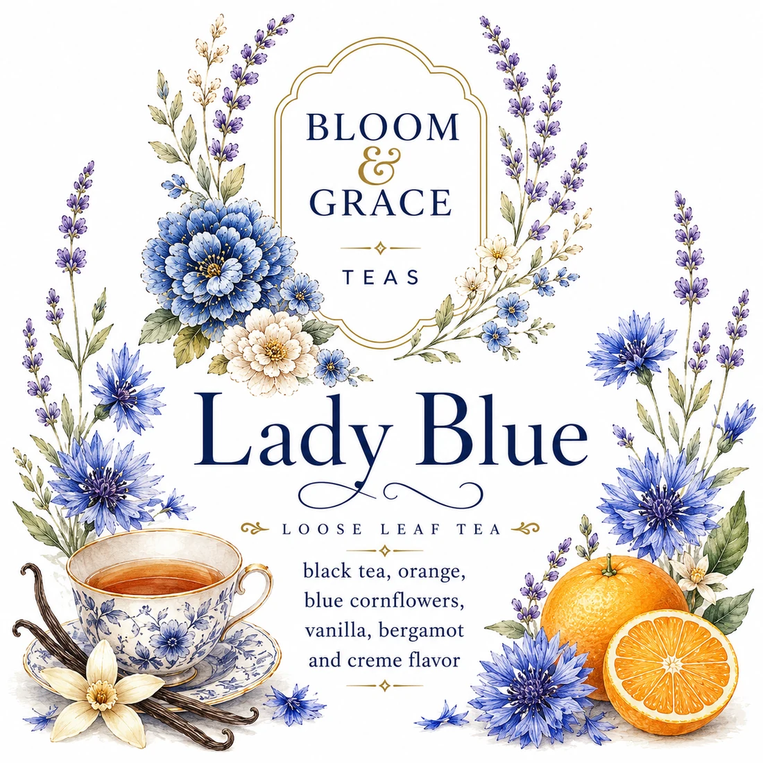 Lady Blue tea label