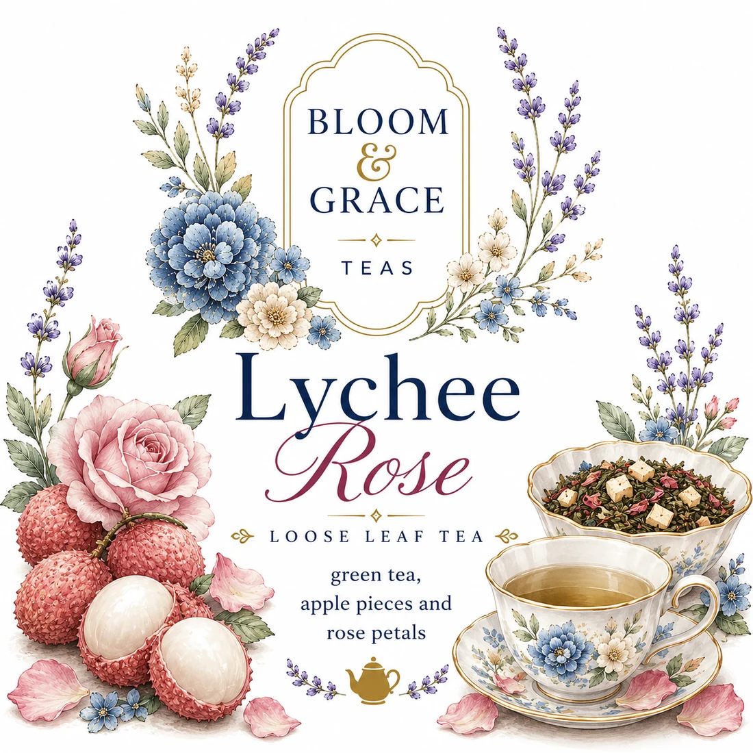 Lychee Rose tea label